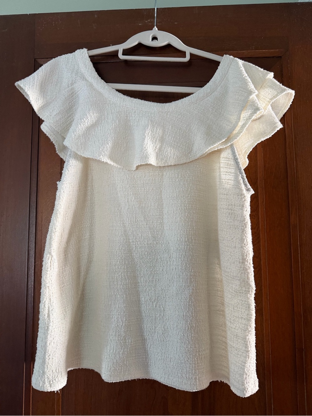 dolan Cream Textured Knit Ruffle Detail Top - Picture 2 of 7